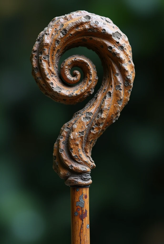 I would like a wand for a Harry Potter RPG, It has the following characteristics: leafcutter ant wand, with magic anthill wood, 28 cm in size, rough texture with spiral patterns that imitate the structure of leafcutter ants. Please put the entire wand in the picture..