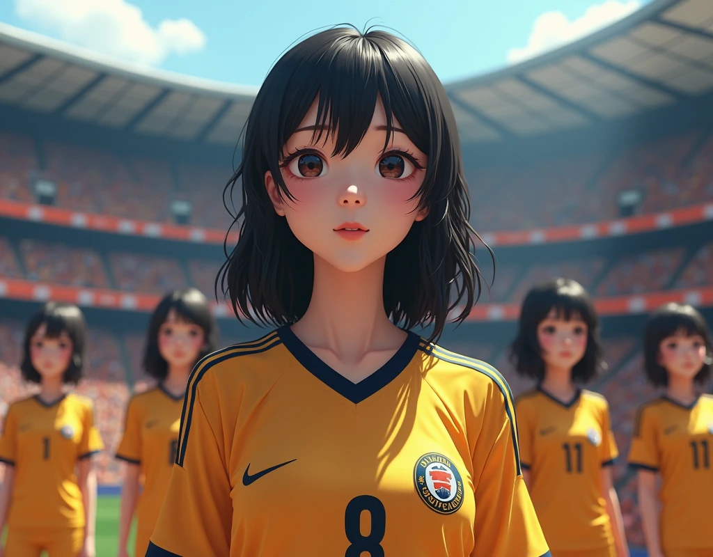 (No need for a center subject in the foreground), (Japanese Clone-girls=Myself), (Super Best masterpiece Clone-girls Raw Photography Art), (16K, Highest quality, Ultra-high resolution, RAW Photos), (It's so unrealistic., With unparalleled depiction, With an unfathomable sight, An unprecedented and shocking worldview, Clone-girls: In a world of mass reproduction, Ultra-realistic depiction), (Japanese Girls, Hamabe-Minami, ), (Small face, Thick black hair, Short Hair, Dark Eyes, Mature face, Cute Smile), (Serious and excited expression), (Very beautiful and detailed girl, Accurate body structure, Accurate body movements, Very detailed body), (Super big breasts, Large bulge of ample breasts), (Replica soccer uniforms, Emphasise the fullness of your breasts), (Very detailed, Myself cloning, Depiction of splitting oneself, 1Myself girl→1,000,000,000,000,000,000,000,000,000,000Myself cloning girls), (Myself clone girlsは, With the same perfect appearance, to multiply in large numbers), (Very detailed depiction, Myself's multiplying female body, In the same female body,With the same face, With the same hairstyle, In the same clothes, At the same height, 同じSuper big breastsで, A completely indistinguishable female body, 1,000,000,000,000,000,000,000,000,000,000 people), (Myself girls only), (1,000,000,000,000,000,000,000,000,000,000Myself girls), In the stands of a large soccer stadium, A packed house of Myself soccer supporters, Myself Supporters, The whole audience is Myself, Very detailed and enthusiastic depiction of body movements