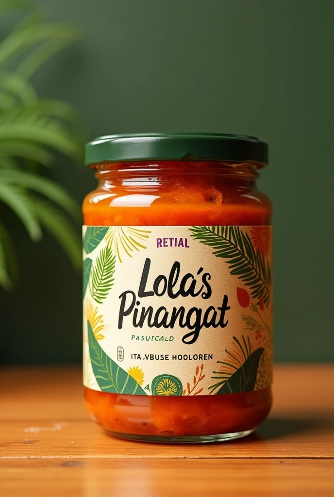 Create a logo packaging for Lola's pinangat brand name in a jar