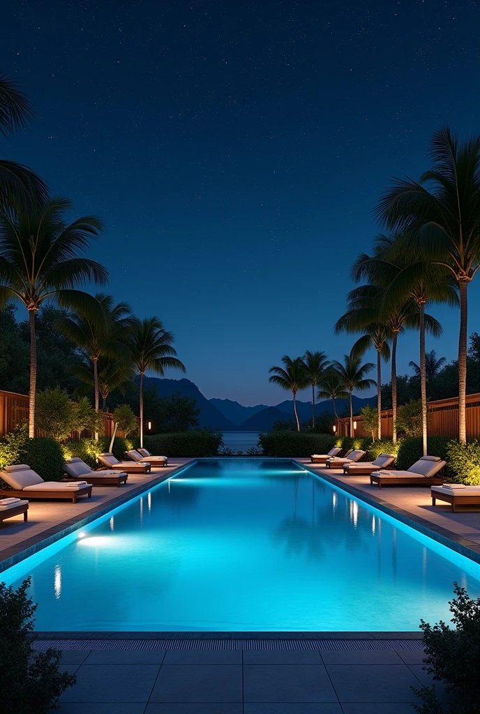 A swimming pool in open place in night