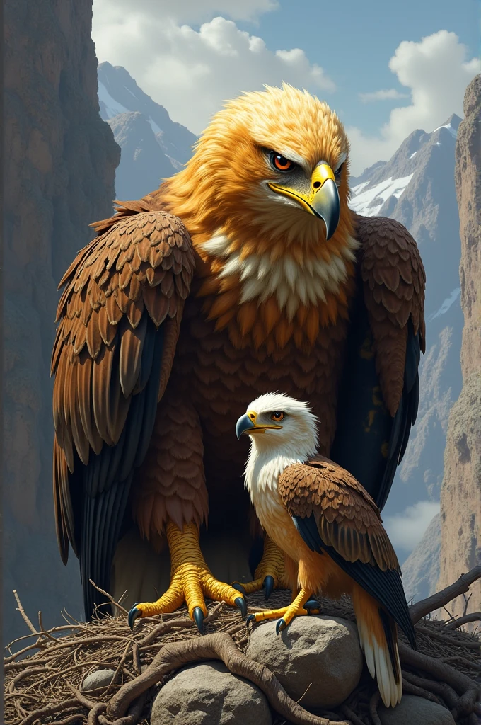 Create large eagle and baby feeding the eagle