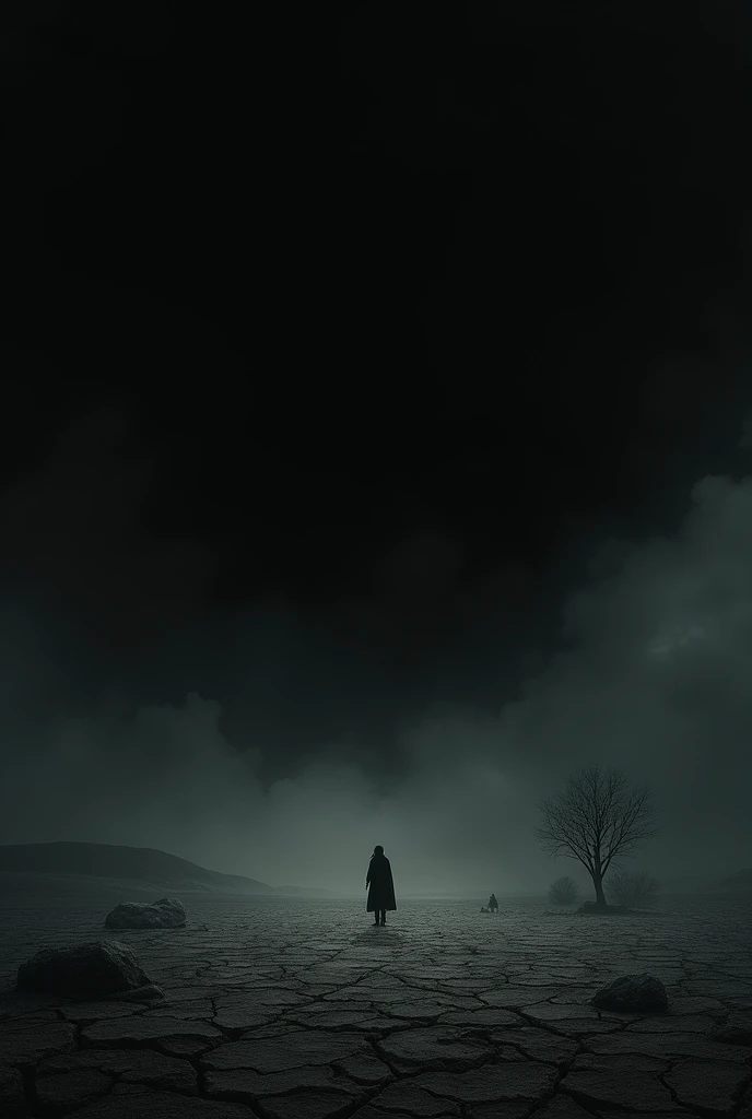 Desolate and scary place with black sky 