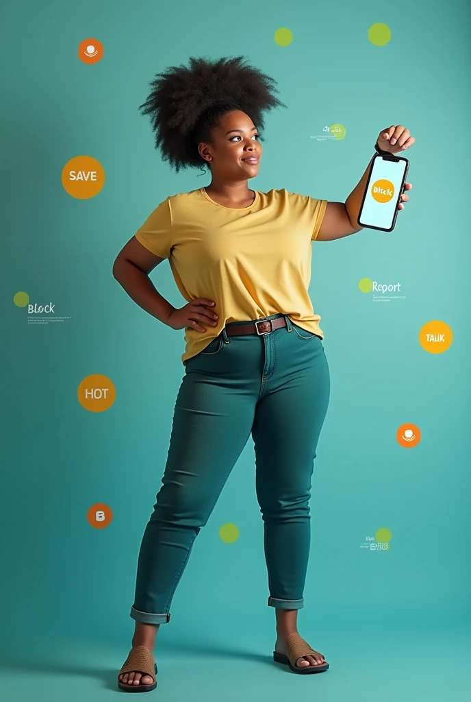 Main Image: A person looking strong and confident, holding a phone with a “block” symbol on the screen.
Icons: Use clear icons to represent each step:
Save: A floppy disk icon
Block: A hand with a stop sign
Report: A flag icon
Talk: A speech bubble with two people
Colors: Use a combination of calming colors like blue and green, with a pop of yellow or orange for emphasis.
Font: Choose a clear, easy-to-read font.