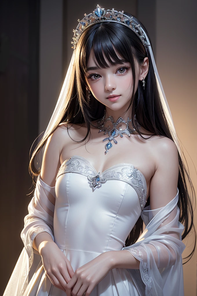 ((masterpiece, best quality, ultra-detailed, high resolution, extremely detailed CG, super detailed, Most beautiful clean lighting)), 1girl, small, young, cute girl, pretty face, smile, white skin, Beautiful black hair, straight hair, black eyes, kawaii, little body, divine garment, fantastic landscape, ultimate beauty