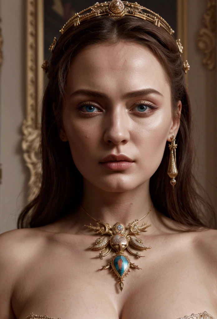 (head of'artwork, best quality, professionnel, composition parfaite, very aesthetic, absurdity, ultra detailed, pièces complexes:1.3) cadre de film, Femme mature russe en string, regarde le spectateur