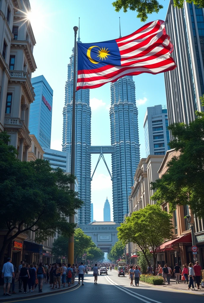 Kuala Lumpur with flag and a little madani logo