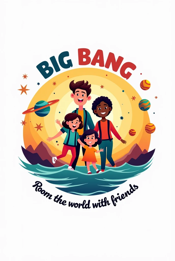 Create a logo "Big Bang Family" With the tagline "Roam World With Friends"