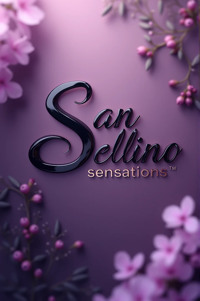A logo for a sex shop in shades of lilac, roxo e preto, the name is San Bellino, o slogan é Sensations