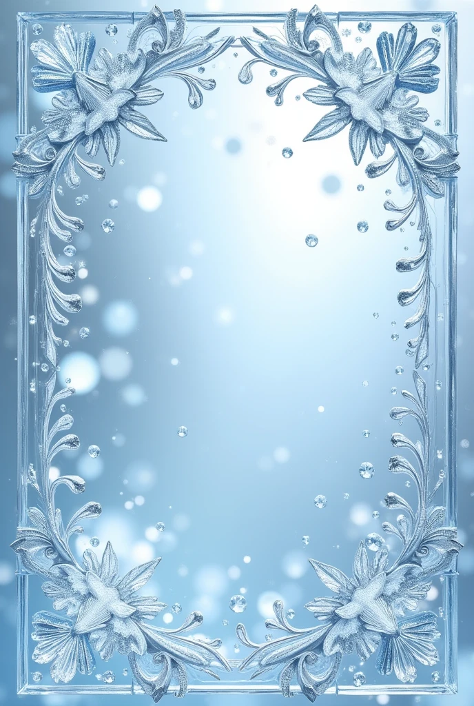 Ice themed card frame with diamonds crystals and intricate ice patterns and designs transparent no background 