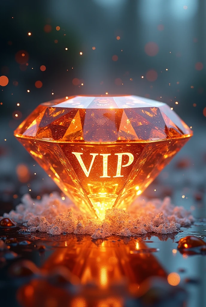 A diamond with the VIP title in the middle with a molten fountain