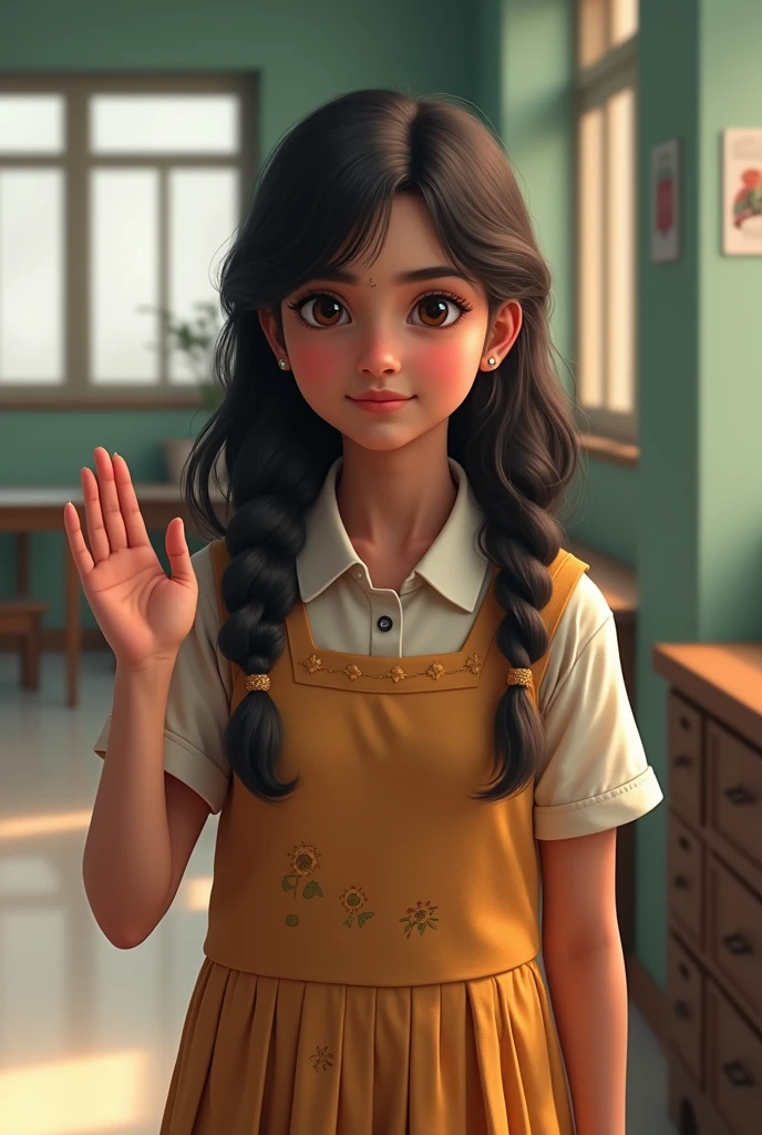 Beutiful girl in school dress Kali with age 17 in indian girl
With hand up