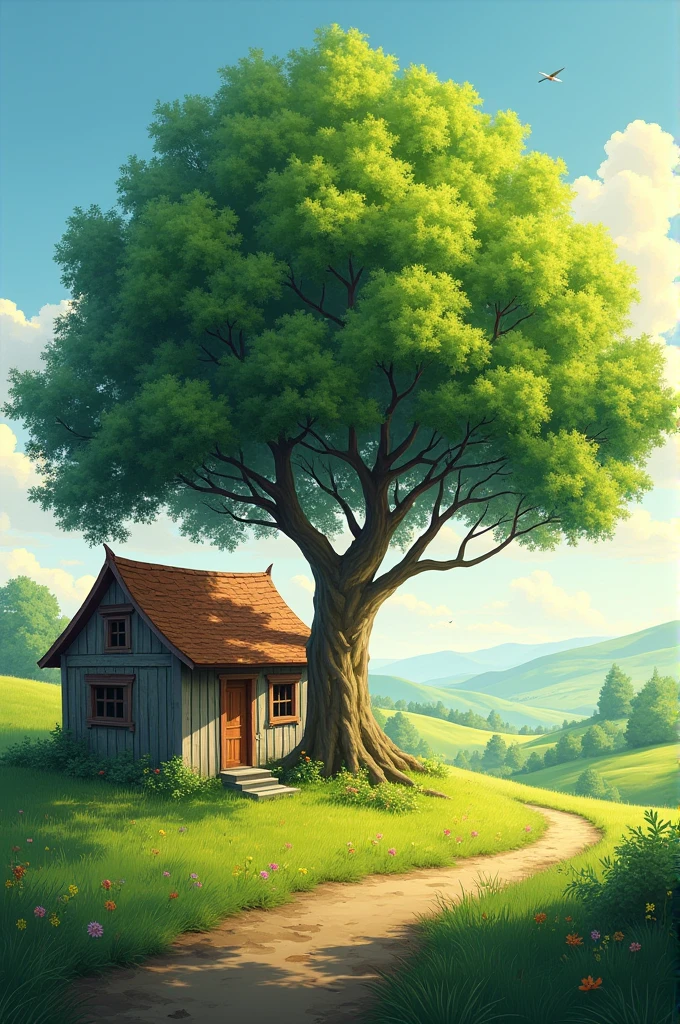 One tree near house