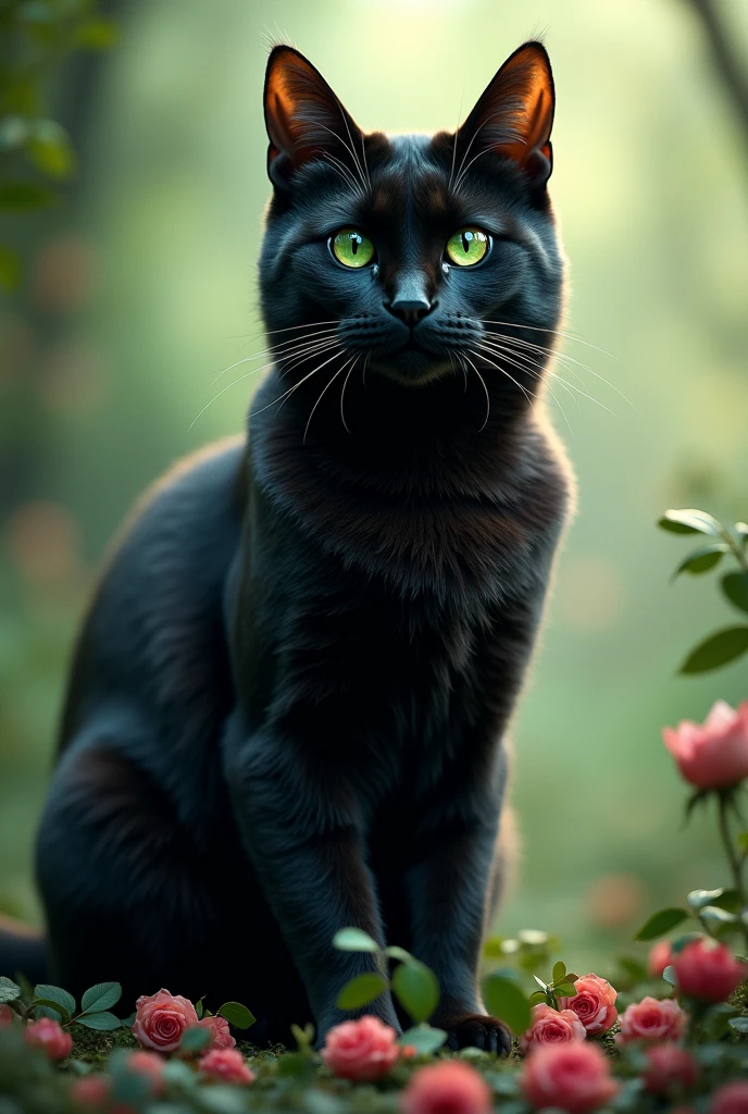 cat black beautiful , eyes green, princess
