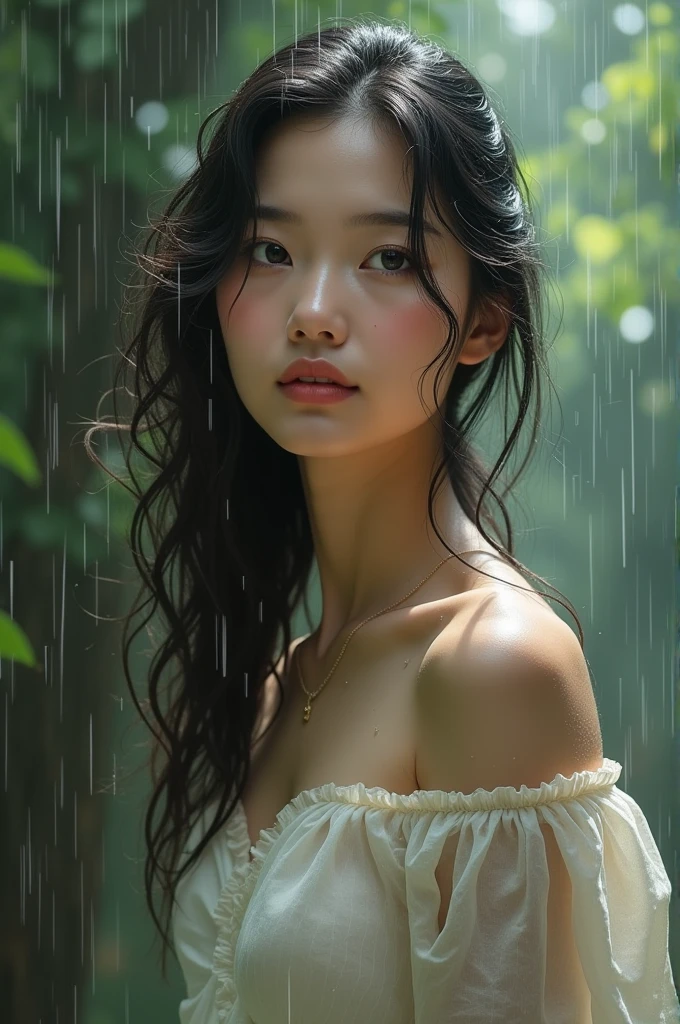 Beautiful lady onder the rain