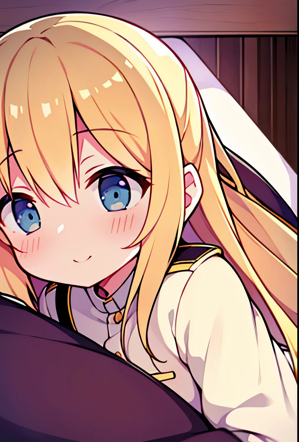 Blonde long uniform On the bed Take off