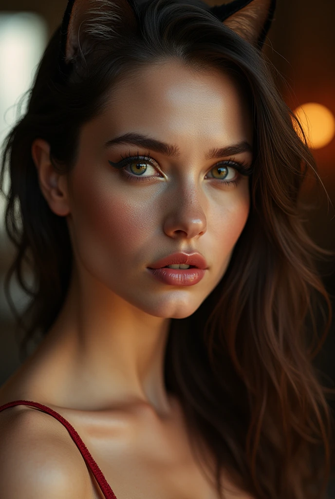 Extremely sexy woman in her 30s。But、Only the face、Female cat。Glamorous and incredibly sexy。Types、Burmese。As real as the real thing、Highest quality。A masterpiece。