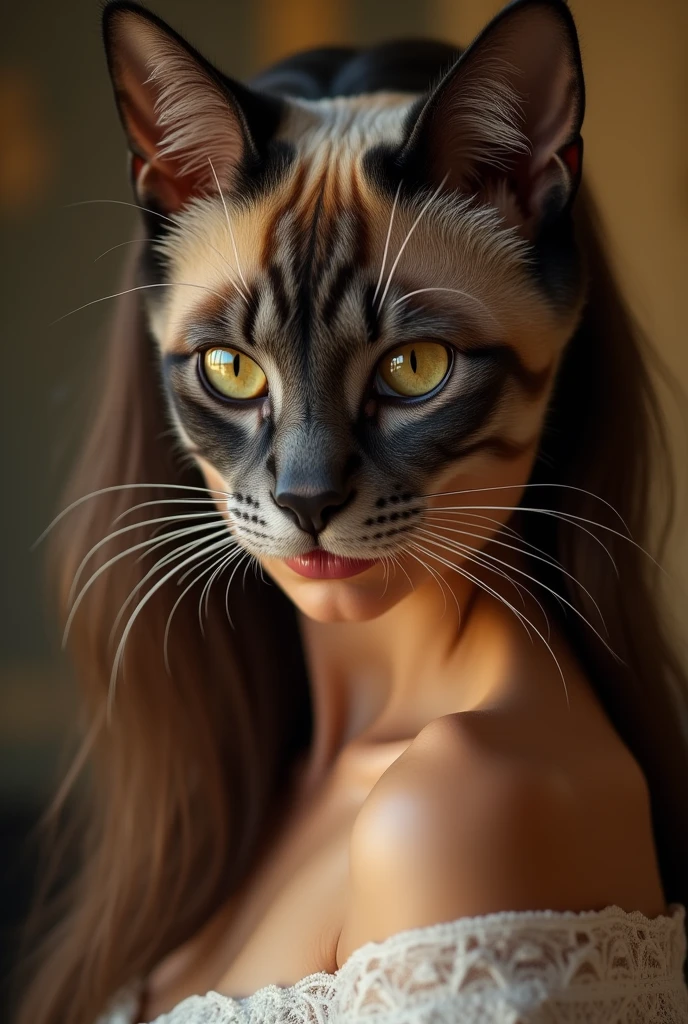 one girl, fox ears, , pure, cute naked, topless, a cat human Mix, human Body, big tits, furry skin, hairy nose , whiskers big eyes, black fur, Cat eyes, hybride 50 %Cat an 50 % human