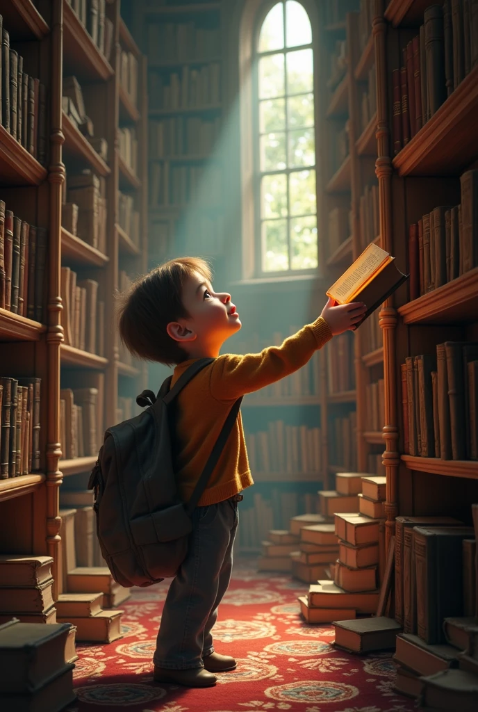 grabbing a book on the bookshelf drawing