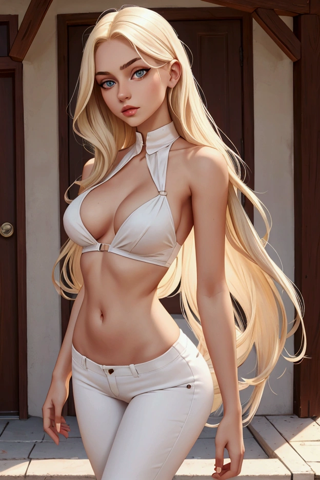 beautiful 1girl, close-up, (very long waist length blonde hair, straight blonde hair: 1.28), ((light blue eyes)), (fox ears: 1.35), pale skin, small breasts, (thin hips, thin waist , athletic body: 1.25), (naked: 1.5)