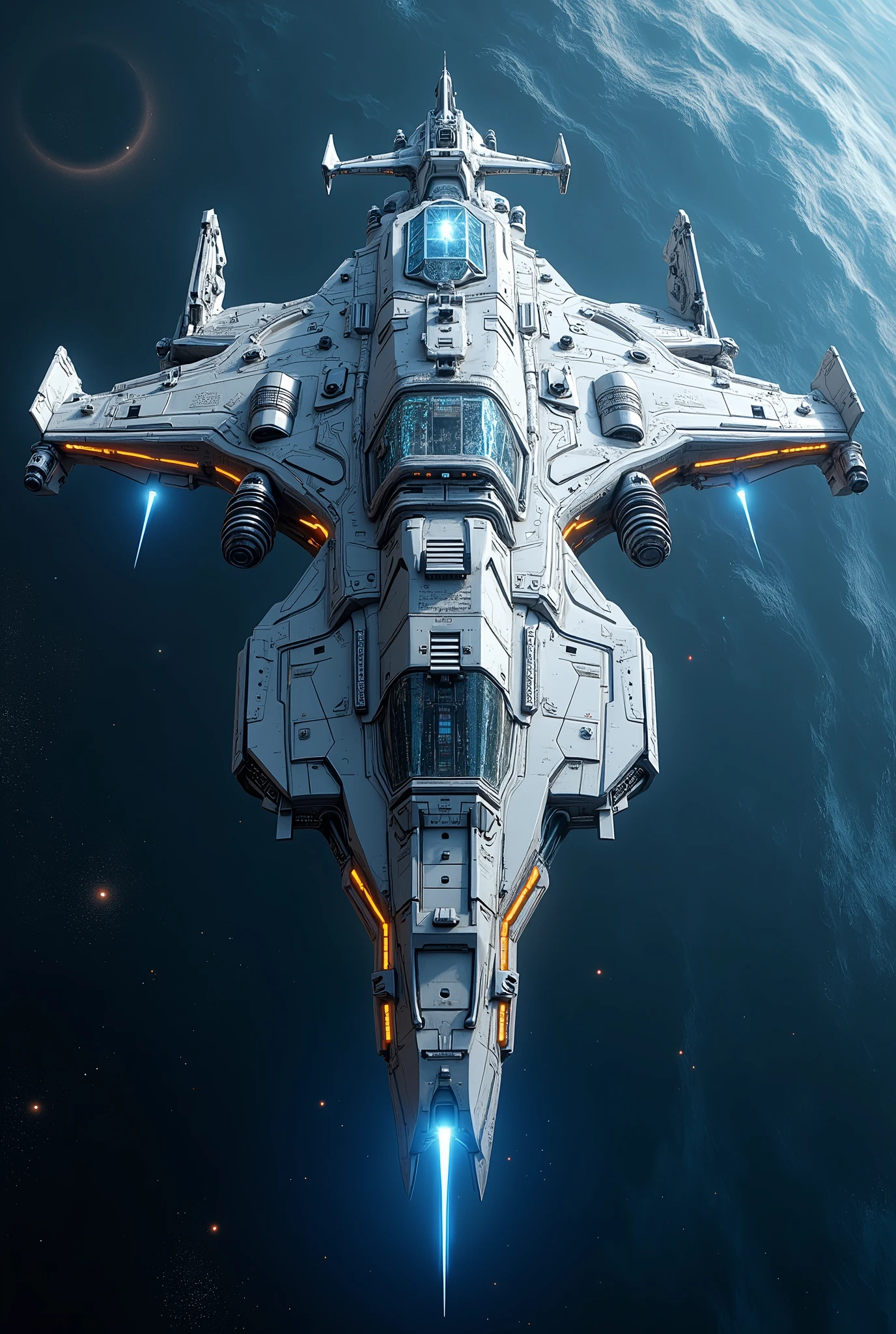 To admire),(Floating silently in space),(With huge engines driving it forward.),(6 levels with docking slots),(Giant glass windows reveal the universe),(surrounded by a protective force field),(It emits a soft blue light.),(With complex laser cannons on its sides.),(Accommodating a diverse crew from different cultures),(including engineers, Scientists, and astronauts),(wearing مستقبلية uniforms),(Perform their duties accurately and expertly.),(A bustling command center with 3D screens and control panels.),(Captain's quarters with a stunning view of the stars),(A spacious botanical garden with exotic plants from the earth and beyond.),(Training facilities for simulated zero gravity and martial arts),(Medical bay equipped with advanced treatment technologies),(Recreation areas for crew members to relax and socialize.),(Virtual Reality Rooms for Immersive Entertainment),(Majestic observation deck with panoramic views),(Celestial bodies pass by in magical colors.),(Create a sense of awe and wonder),(Capturing the essence of human exploration and creativity),(With timeless beauty that transcends borders and cultures.),(Combining art, technology, And the soul of the universe). (Best quality, Very detailed),(real),(Human development report),(bright colors),(Intense focus),(Body-based presentation:1.2),(Masterpiece:1.1),(Ultra clear),(Professional lighting),(sad).