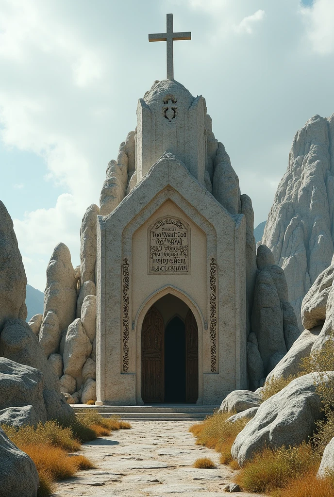 imagine: a church built from only rock by drilling, it's top end with cross, had some geez words