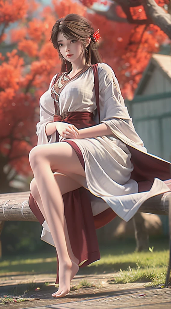 A girl in a dress,((Shot in the knee)),(masterpiece、best quality、high resolution),Full body portrait,Full body capture,(Color Background,(Splash of Color)),Sweet girl,curls,Shiny,Splash of Color,Volumetric Lighting,Full breasts, (big breasts:1.1),elegant gesture, Sexy slender legs,barefoot,Bare feet