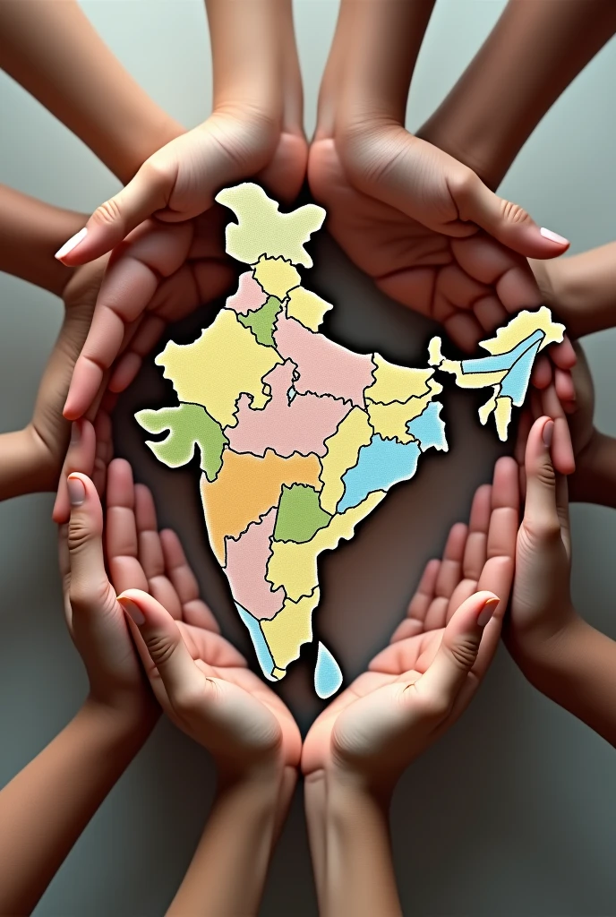 India map surrounded by hands