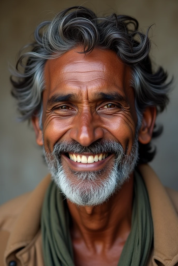 Indian man smiling, poor