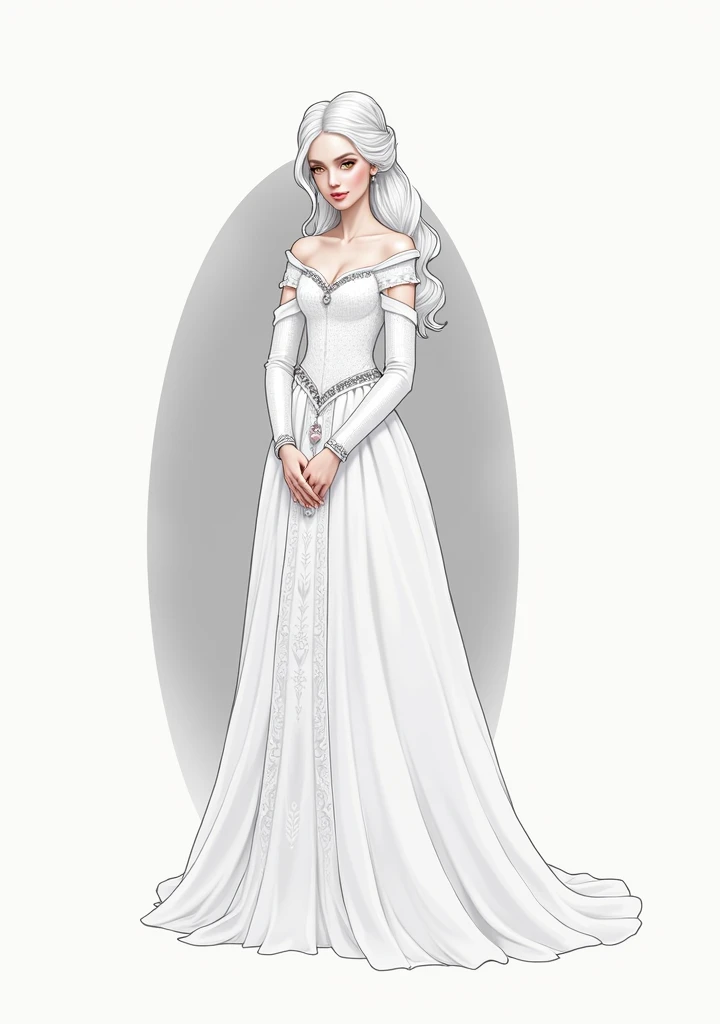 women, elegant, calm medieval princess dress, hermosa cabello blanco y peinado elegant, Golden eyes, detailed dress, medieval times, Royals, portrait, (Best Quality), (masterpiece), (Very detailed), (4k)
