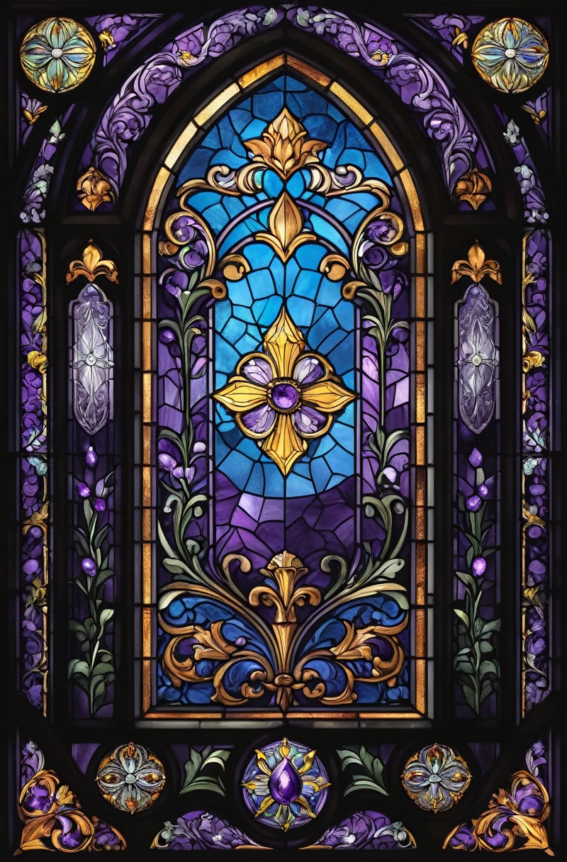 a picture of a stained glass window, intricate art, vector art, by Mario Dubsky, stained glass art, amethyst stained glass, detailed art in color, by Robert Richenburg, by Adrienn Henczné Deák