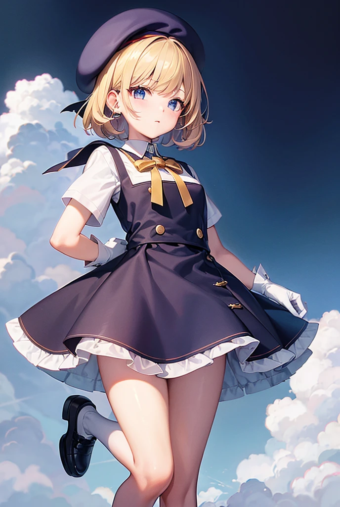 （Highest quality）、masterpiece、Popular on pixiv、Wearing a uniform, beret and gloves、Anime Girls, arms behind back、The finer details、（Bobcut）、（Blonde）、Girls&#39; Frontline, from Girls&#39; Frontline, Cute girl anime visuals, Ayaka Genshin Impact, Girls&#39; Frontline style, Key Anime Art, Half Yamada, Girls&#39; Frontline universe, Girls&#39; Frontline, Hajime Yatate, Girls&#39; Frontline cg, Shu, Kagamine Rin