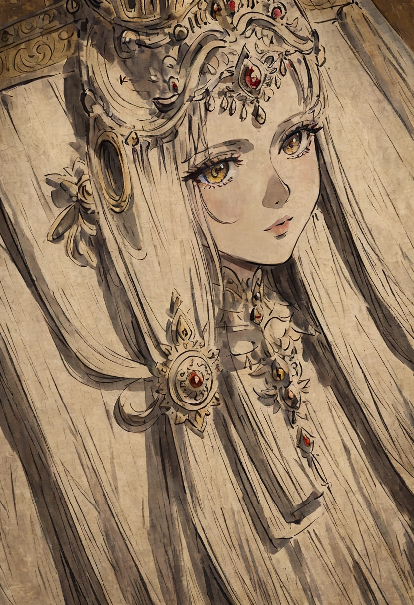 women, elegant, calm medieval princess dress, hermosa cabello blanco y peinado elegant, Golden eyes, detailed dress, medieval times, Royals, portrait, (Best Quality), (masterpiece), (Very detailed), (4k)