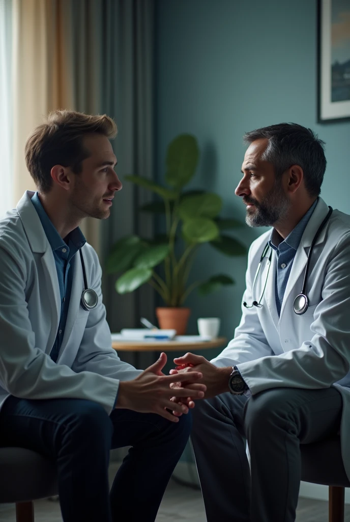 a doctor counselling with his schizophrenia patient men distance