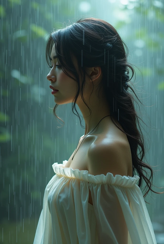 Lady under the rain