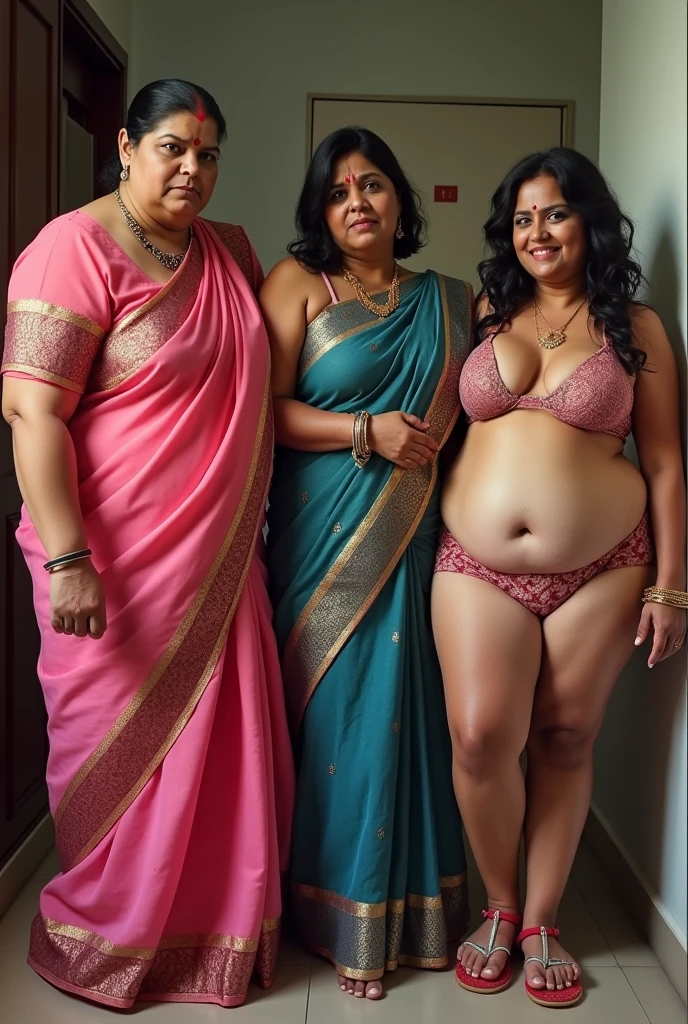 two mature indian women、smile、Huge breasts、Voluptuous body、Full nudity、They are hugging each other、Inside an Indian mansion