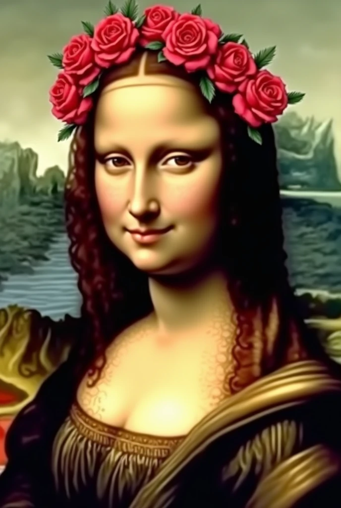  I want the Mona Lisa design but with a different detail, which is a rose flower tiara., anime styling