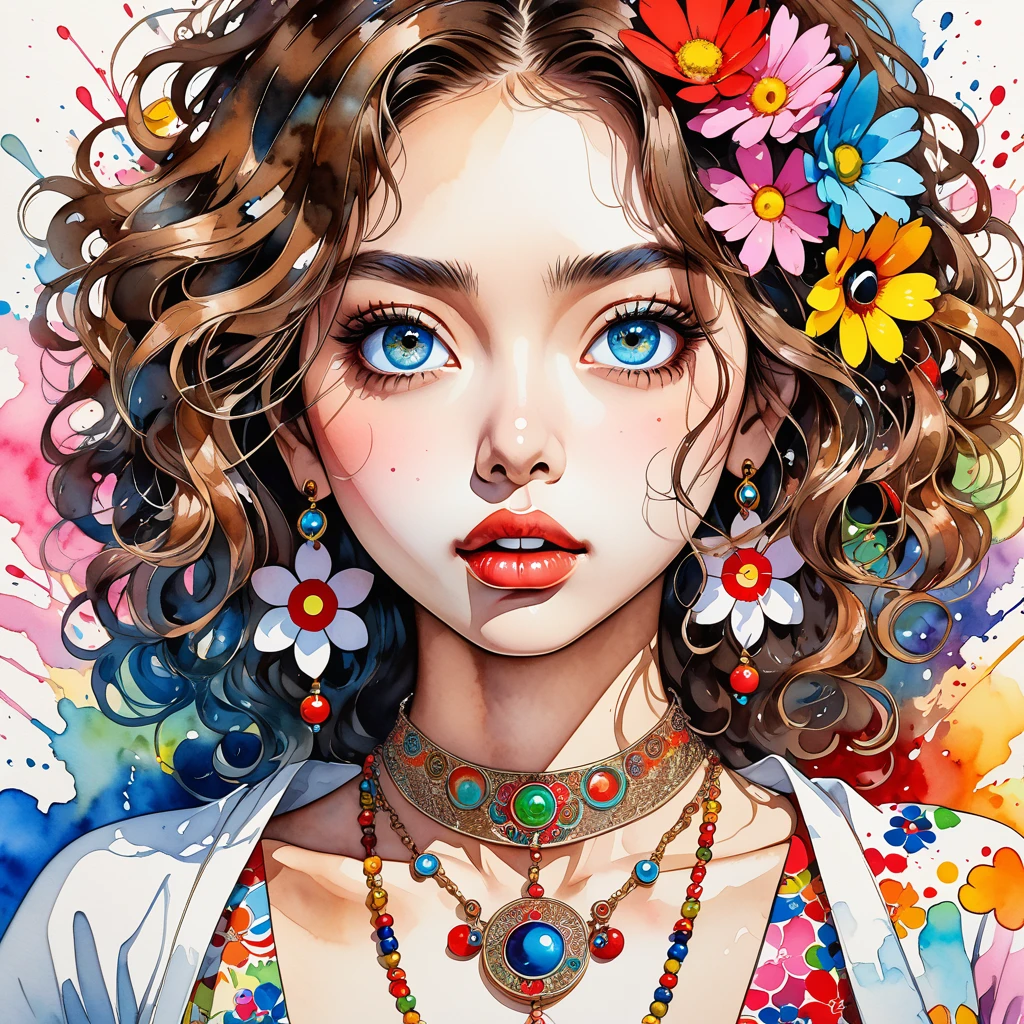 Sure, here’s a prompt written in the same bracketed style:
**Prompt:**
"(Indian woman, Beautiful Indian woman), ((Takashi Murakami style)), 8K quality, (intense watercolor, detailed watercolor art, watercolor splash), surreal, avant-garde pop art, (beautiful and expressive painting, beautiful artwork illustration), ((Very colorful tones)), amazing, ((Cool beauty)), best quality, ((Official art)), stylish design, (((Most beautiful woman ever))), (((Best quality))), HDR, ((Details)), ((Masterpiece)), ((Super detailed)), ((Delicate eyes, Best eyes ever, Beautiful eyes, Big eyes)), (((Colorful flowers))), (Brown hair, Curly hair, Shiny hair, Beautiful hair, Voluminous hair), ((Traditional jewelry, Necklace, Piercings)), (((Top angle, From the waist up, Looking at the camera, Mouth slightly open))), ((Traditional attire, Saree, Cultural authenticity))
Takashi Murakami style, 8K quality, intense watercolor, detailed watercolor art, watercolor splash, surreal, avant-garde pop art, beautiful and expressive painting, beautiful artwork illustration, very colorful tones, amazing, cool beauty, best quality, official art, stylish design, ((Most beautiful woman ever)), (((Best quality))), HDR, ((Details)), (((Doodle art)), ((Masterpiece)), ((Super detailed)), ((Delicate eyes, Best eyes ever, Beautiful eyes, Big eyes))(((Colorful flowers))), (Brown hair, Curly hair, Shiny hair, Beautiful hair, Voluminous hair), (Beautiful back, Beautiful butt), ((In underwear))((Piercings, necklace, Lots of accessories)), (((Top angle, From the waist up, Looking at the camera, Mouth slightly open)))