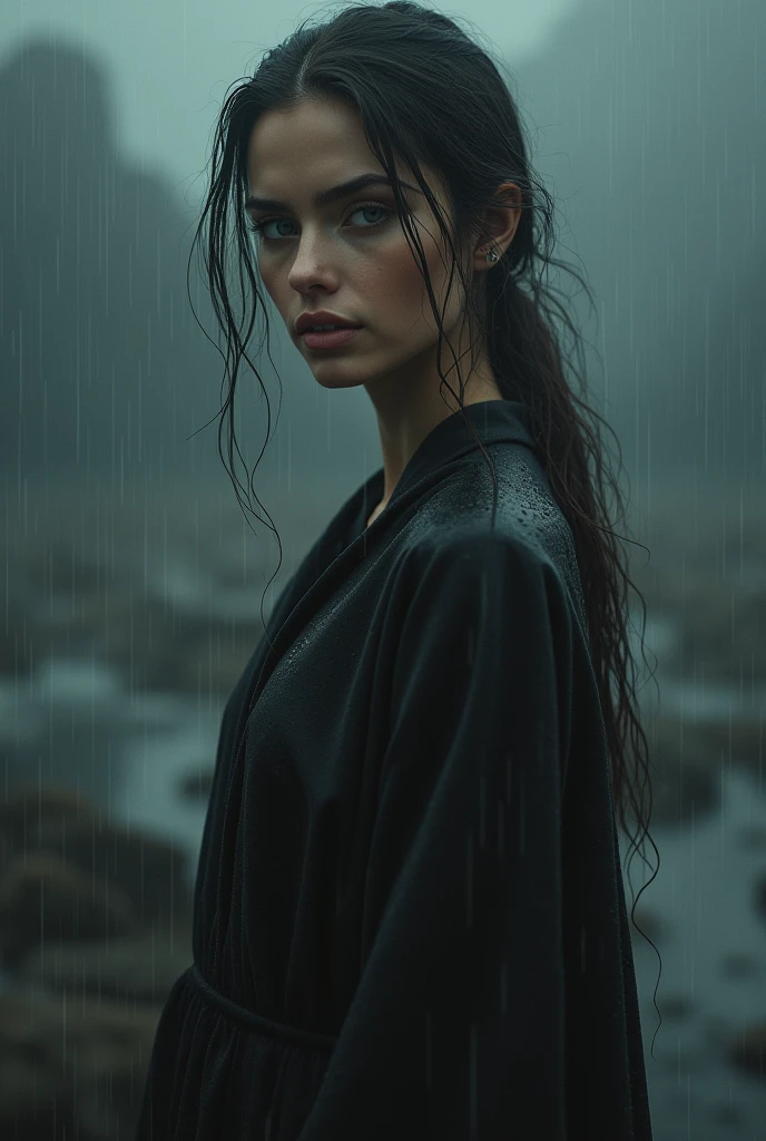 Lady under the rain full picture