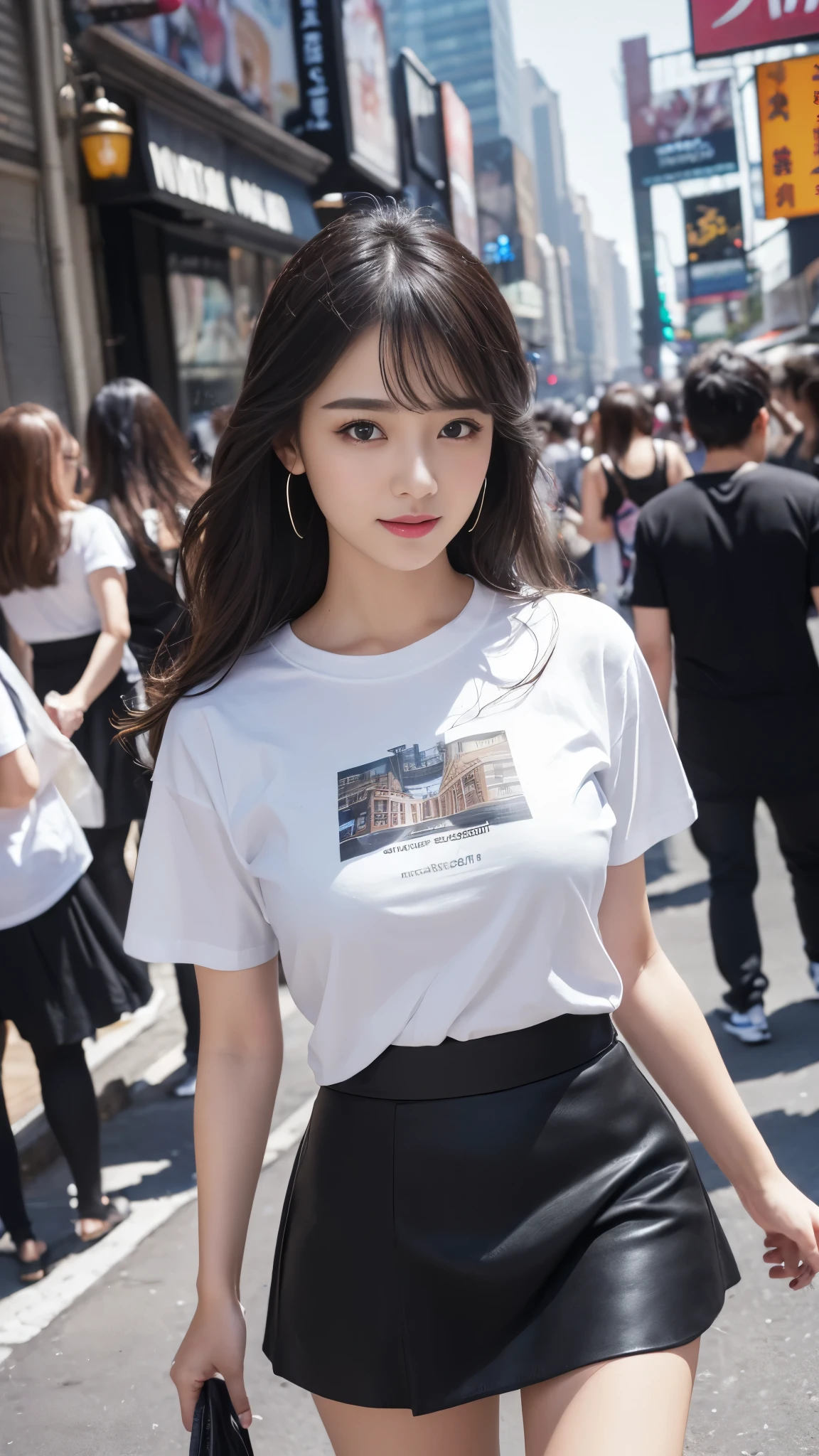 Bright outdoors、Walking around the city、((masterpiece))、((Highest quality))、picture、Reality、high resolution、Advanced Depth of Field、Ultra-detailed、Realistic lighting、((Beauty Salon))、((White T-shirt with New York print,Black Skirt))、((Washing the client's head))、((It's close so it's close、Right in front of you))、Unmarried women、20th Generation、Delicate facial features、((Brown Hair、ponytail:1.45))、Realistic background and accessories、Big ample breasts、valley、Plump body、Sexy smile、Serious gaze、From above、Pour coffee into a paper cup, (((Overflowing, extremely large breasts bigger than her face:1.95)))、
