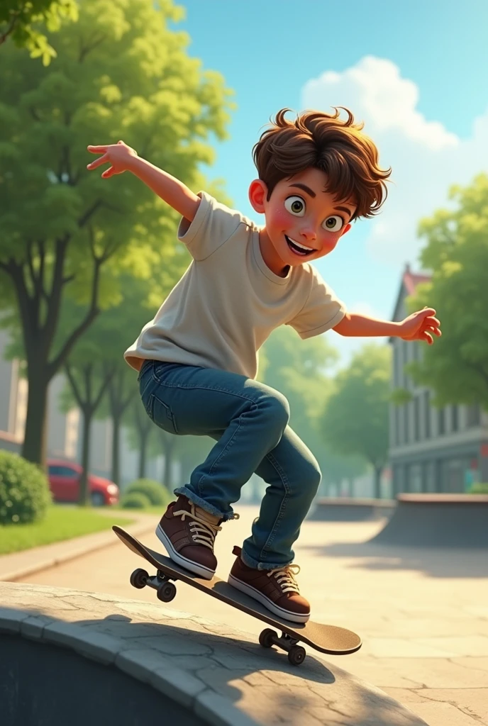 Creer une image réaliste d’un enfant qui fait du skateboard dans un square