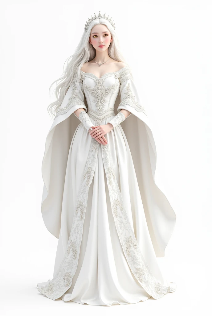 women, elegant, calm medieval princess dress, hermosa cabello blanco y elegant, Golden eyes, detailed dress, medieval times, Royals, portrait, (Best Quality), (masterpiece), (Very detailed), (4k)