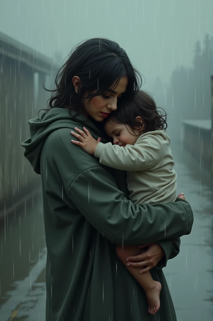 Mother is in the rain
