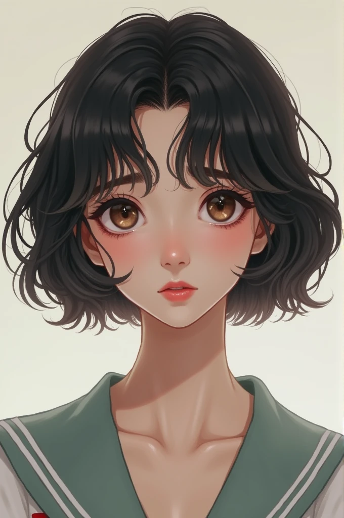 Sailor Moon realistic human style with a bob cut wavy hair effect