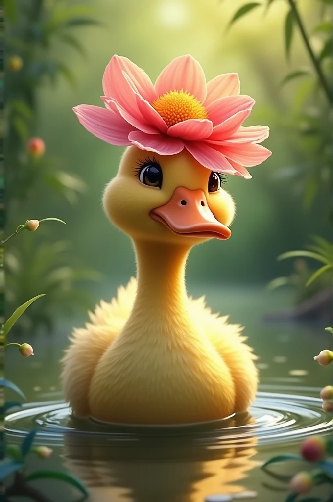 Duck with a flower in the head