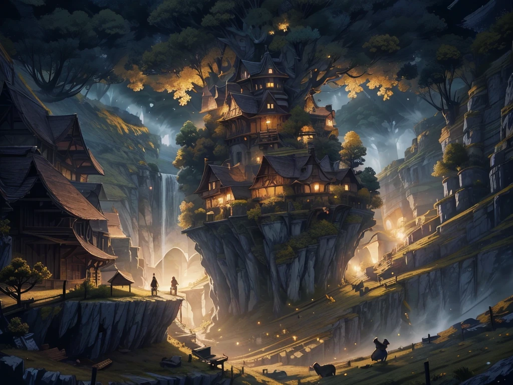 Depict the scene with a soft, watercolor-like touch, creating a dreamy and ethereal landscape. A colossal world tree floats, rendered with delicate detail and realism. The tree is enveloped in light, which passes through its leaves and branches, emphasizing transparency and depth. The interplay of light reflections and refractions creates a hazy, watercolor-like texture, giving the tree the illusion of merging with the surrounding space. Surrounding the tree, countless firefly-like lights drift in soft, watercolor hues, enhancing the magical atmosphere. The great tree stands out compared to the floating islands, which are arranged randomly. Each island features impressionistic natural landscapes such as hazy waterfalls, forests, and lakes, with small birds and deer inhabiting them. The background, with its soft watercolor colors, includes a sky with clouds or stars that gently emphasizes the sense of depth and dimensionality. Magical sky.