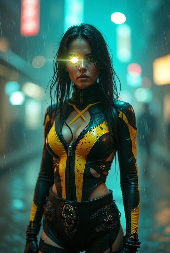 Rain, fragments, particles blender
Actor female Akira kaneda's cyclops creepy monstrous scary as cyclops Energy blast of futuristic nanopunk glasses viking traje viking Year 2099s from X-Men's filmed by ZackSnyder,cyclops dress traje semi rasgado , fighting against thugs X-men Full body , traje rasgado semi Pearl yellow black neon-infused psicodélic fragments splash Snowflakes X-shaped stripes raytracing fashion Week , variant angles, captured with award-winning photography technique, cinematic, dark environment, bokeh, grainy, urban-xmen setting, blurry, IMAx, filmed with Kodak portrait 400, 200mm, f2.8, high resolution, teal filter.Adicione efeitos com chuva, e. Novas cores e trajes diferente em cenas imagens feita, atraente sexy traje curto Naked Naked transparent clothing