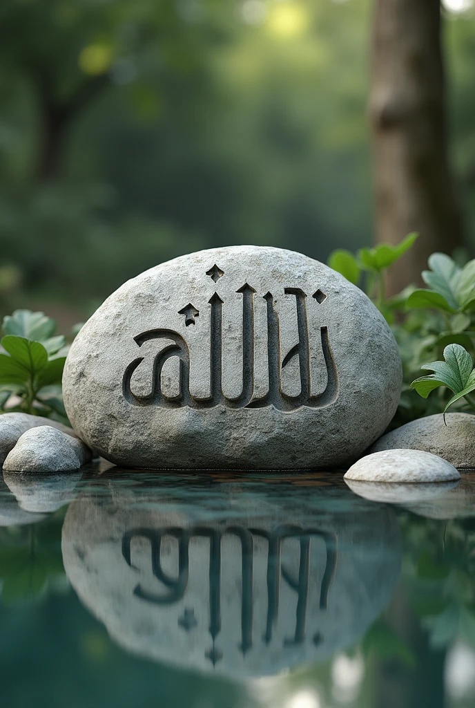 Allah name written by stone in water natural look