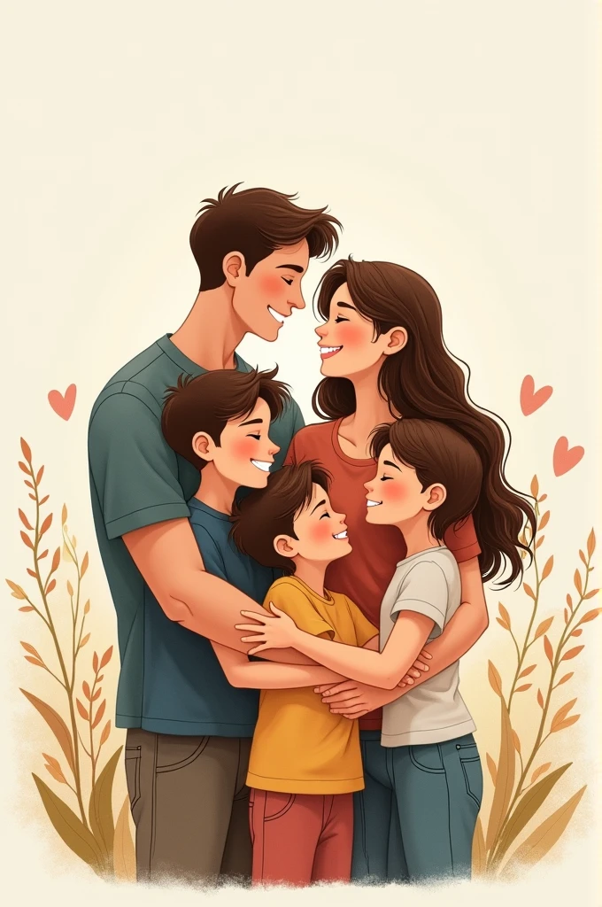 Family illustration 3 male 2 female