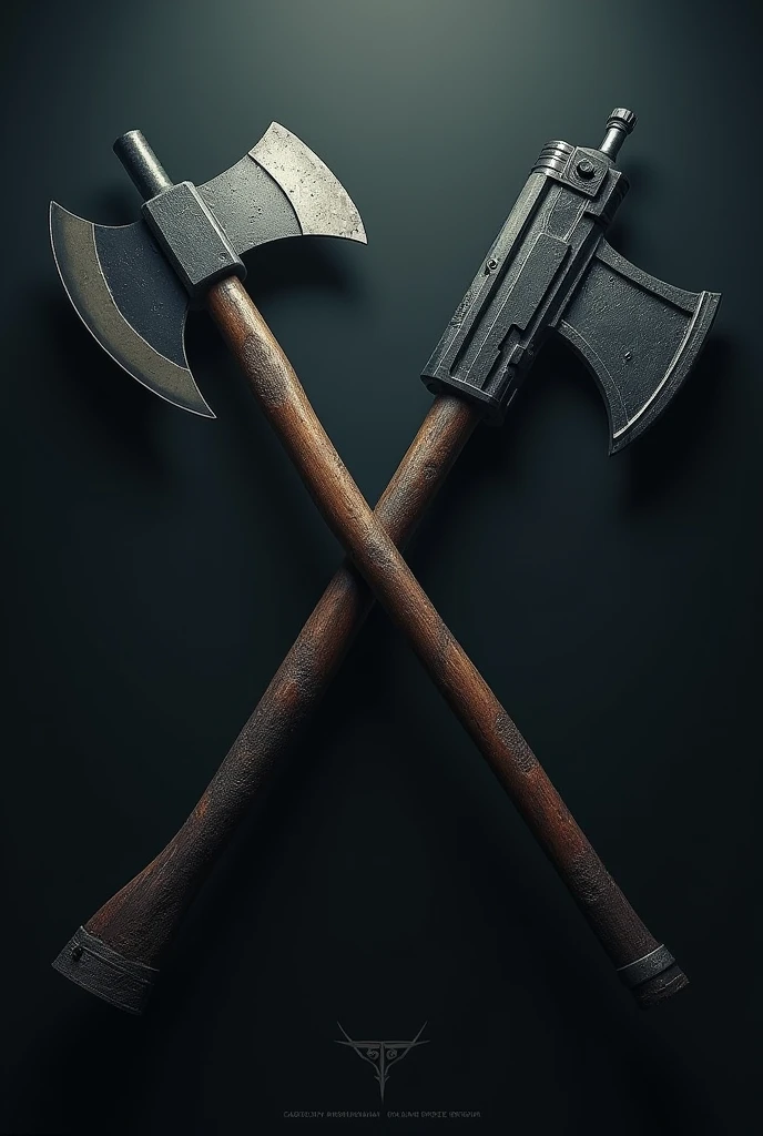 an axe and an assault rifle (Rifle) forming an x
