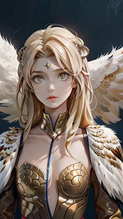 Griffin with spread wings, ((Eagle wings and upper body, Lion's body, Sharp beak)), ((masterpiece, Highest quality, Best image quality, High resolution, Realistic, RAW Photos, 8k)), ((Highly detailed CG synthesis 8k wallpaper)), (Huge and stunning goddess shot, Very hot and sexy, Incredible beauty, Perfect Proportions, Beautiful body, Slim body beauty:1.4), Front view, (Supergirl with her costume in tatters after losing to Griffon)
